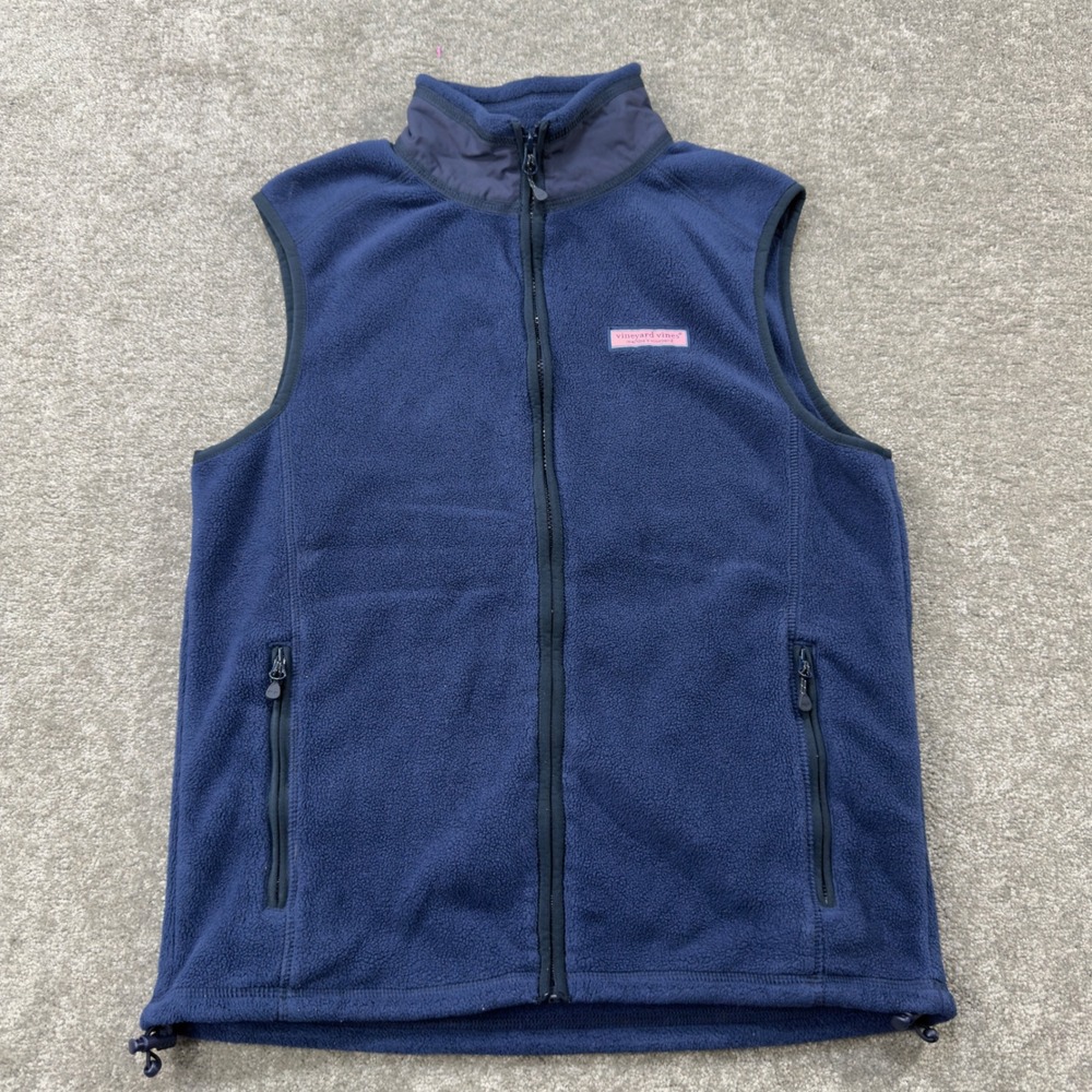 Vineyard Vines Fleece Vest Mens Small Navy Blue Full Zip Sleeveless Jacket U105